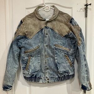 Vintage Dual Control leather and denim bomber jacket 1980’s Men L